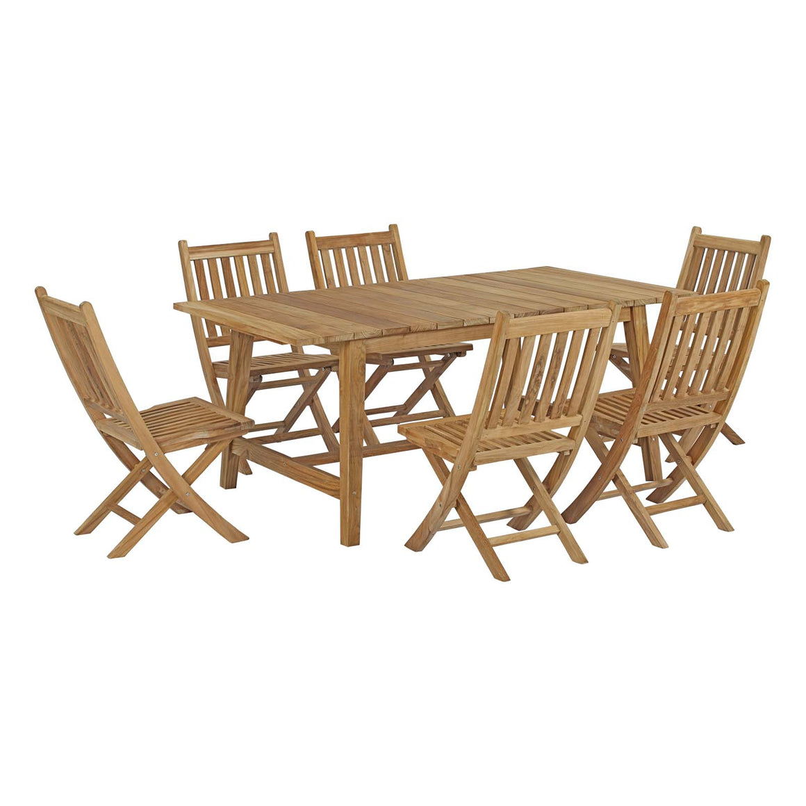 Marina 7 Piece Outdoor  Patio Teak Outdoor Dining Set In Natural