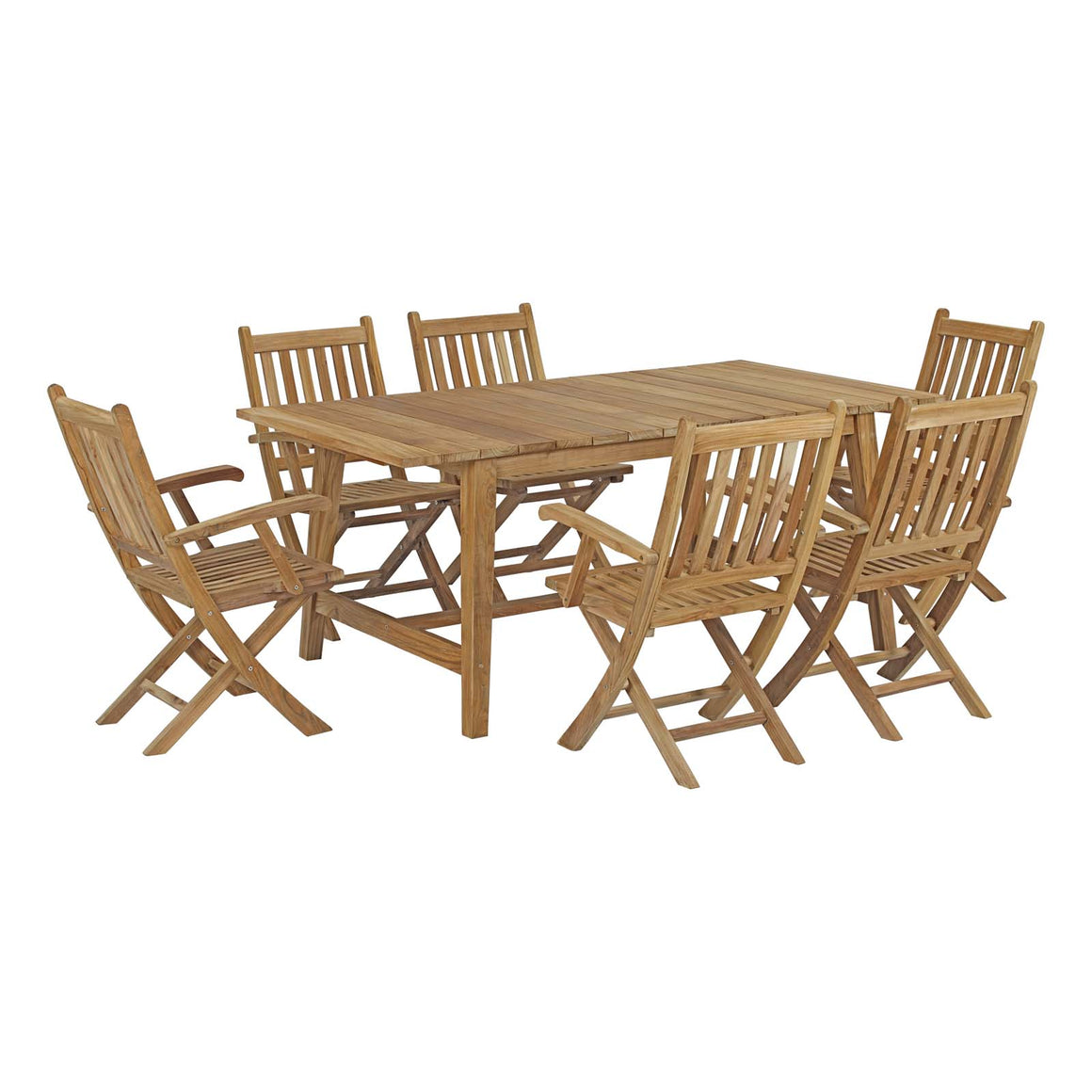 Marina 7 Piece  Outdoor Patio Teak Outdoor Dining Set In Natural