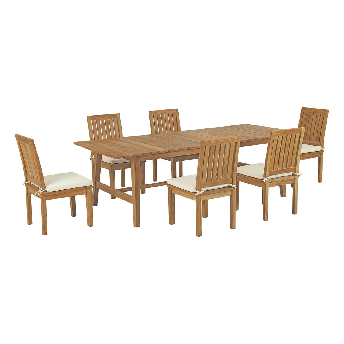 Marina 7  Piece Outdoor Patio Teak Outdoor Dining Set In Natural White