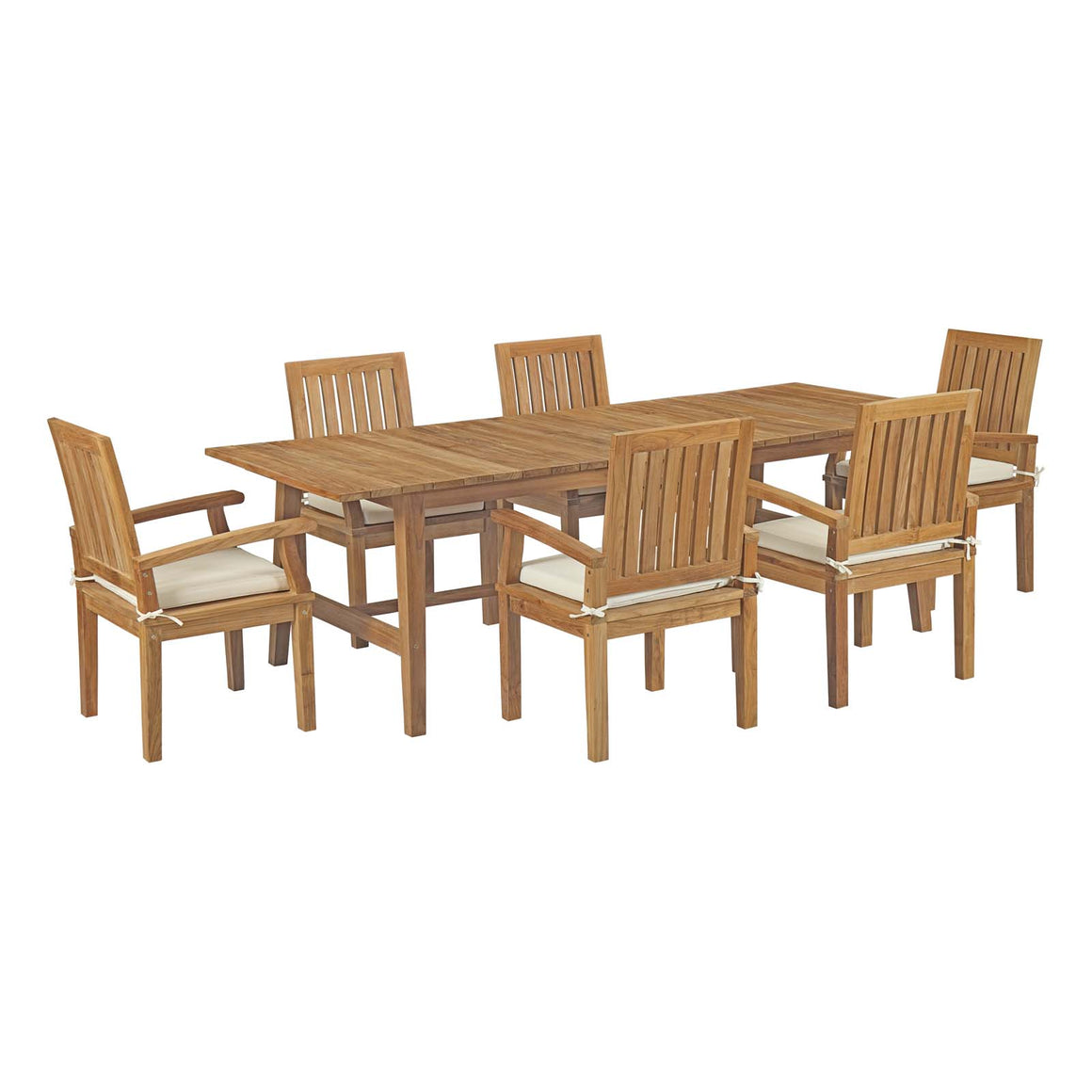 Marina  7 Piece Outdoor Patio Teak Outdoor Dining Set In Natural White