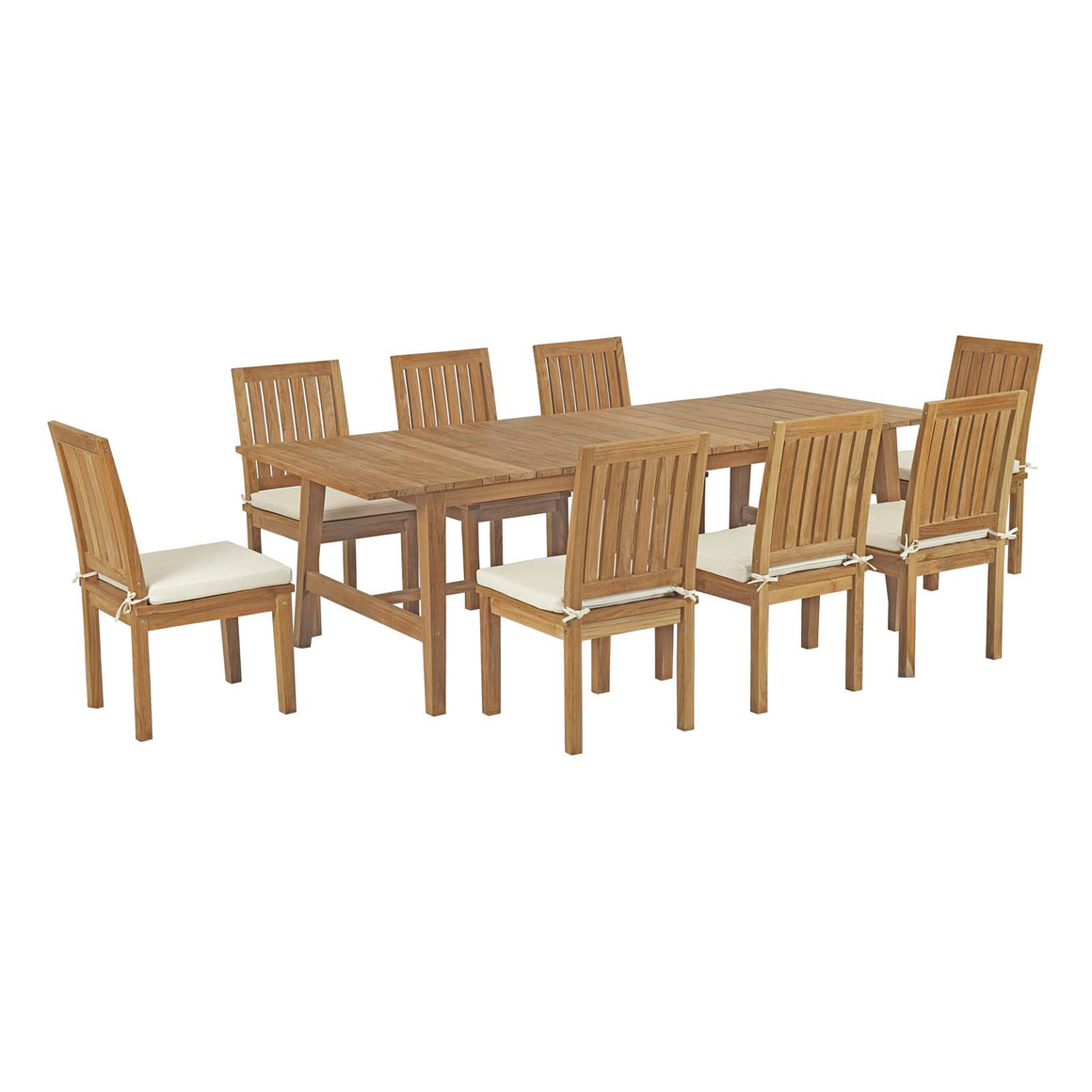 Marina 9 Piece Outdoor Patio Teak Outdoor Dining Set In Natural White