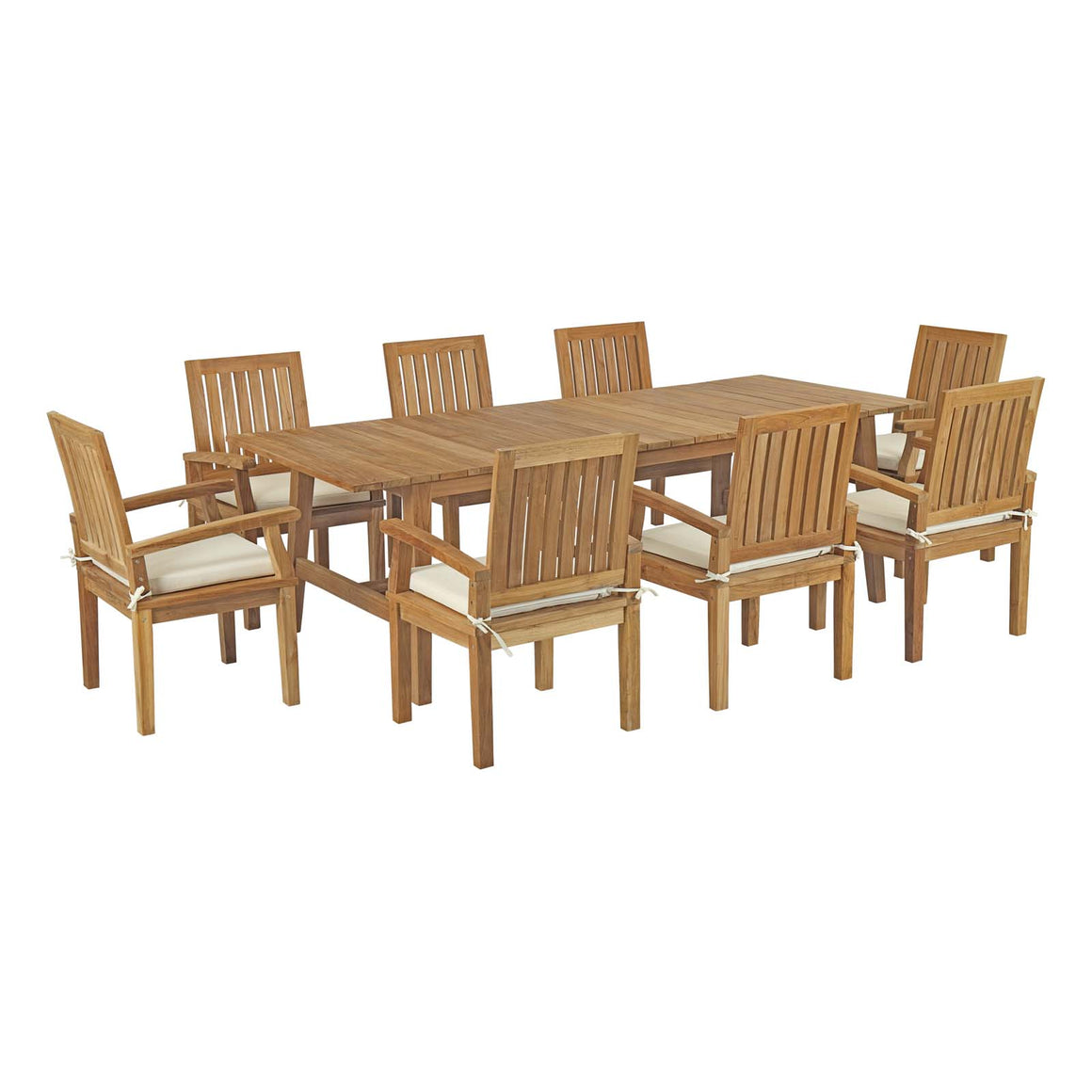 Marina 9 Piece  Outdoor Patio Teak Outdoor Dining Set In Natural White