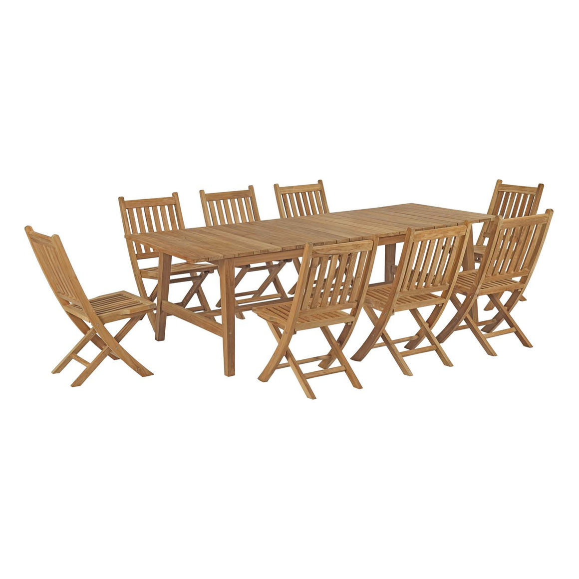 Marina 9 Piece  Outdoor Patio Teak Outdoor Dining Set In Natural