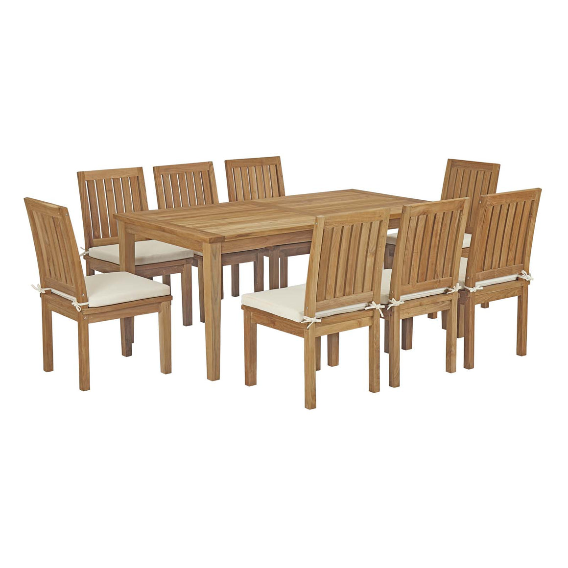 Marina  9 Piece Outdoor Patio Teak Outdoor Dining Set In Natural White