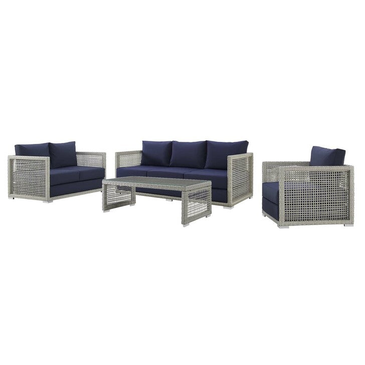 Aura 4 Piece Outdoor Patio Wicker Rattan Set