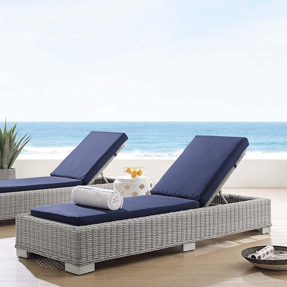 Conway Sunbrella® Outdoor Patio Wicker Rattan Chaise Lounge