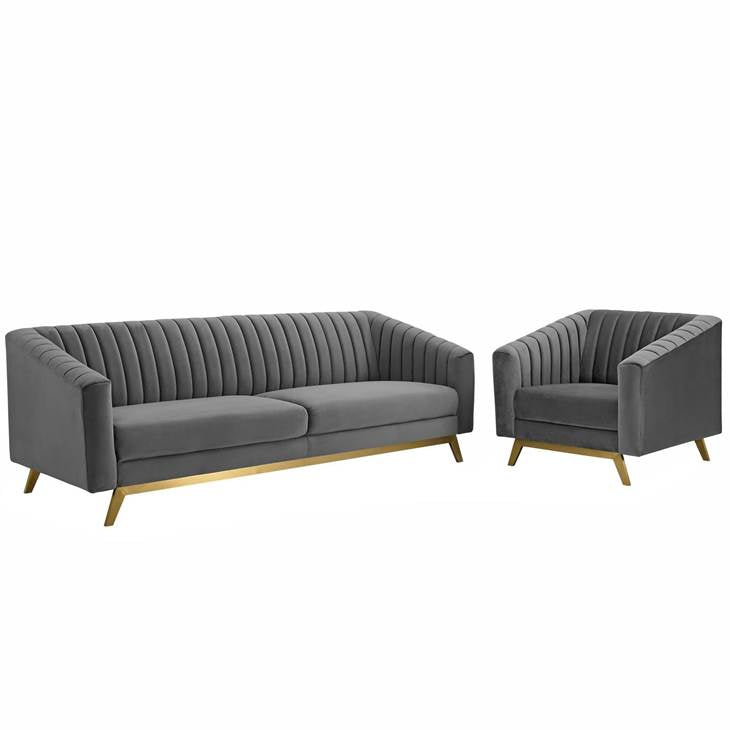 Valiant Vertical Channel Tufted Performance Velvet Sofa and Armchair Set