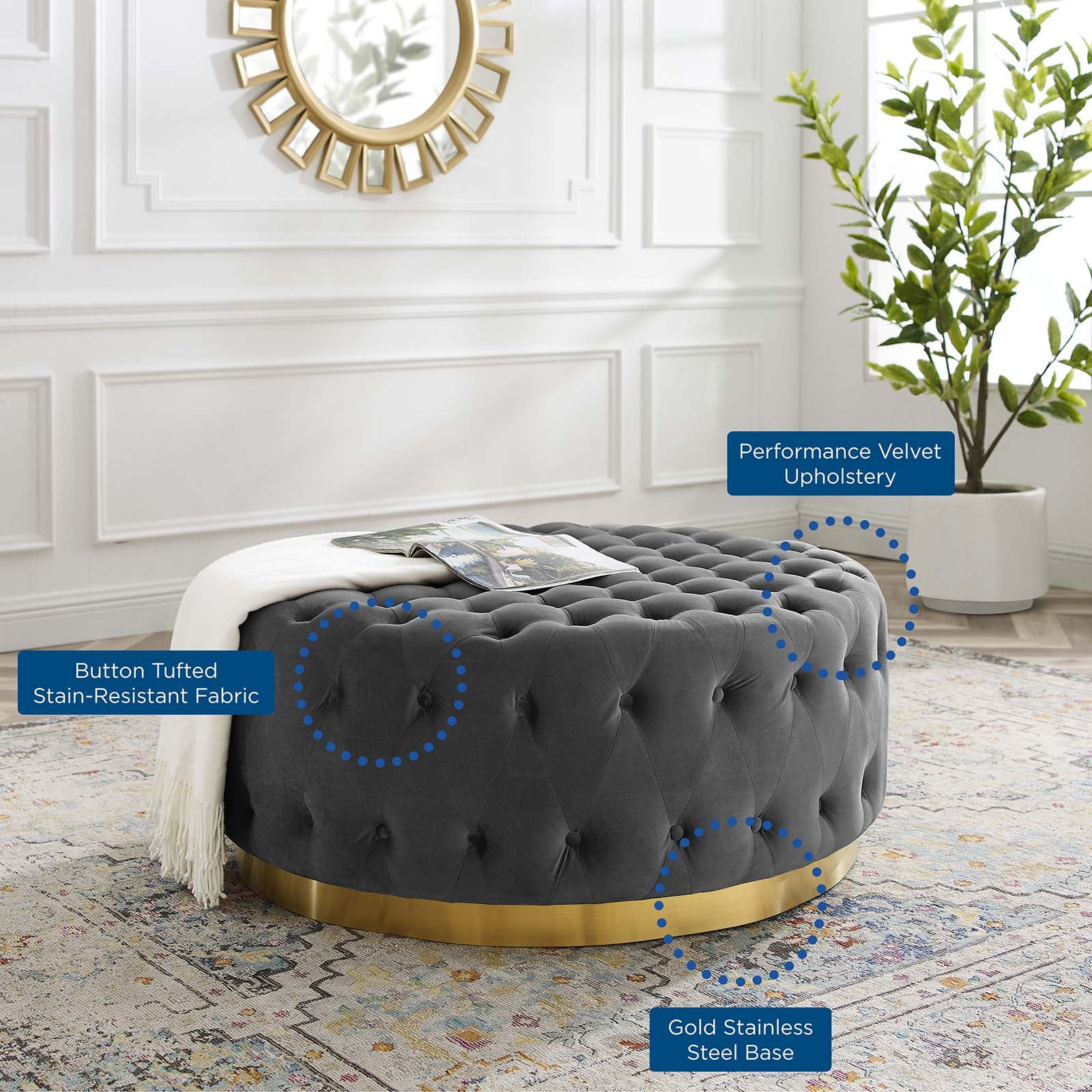 Curves Tufted Round Ottoman by Ave Six - Office Star - Madison Seating