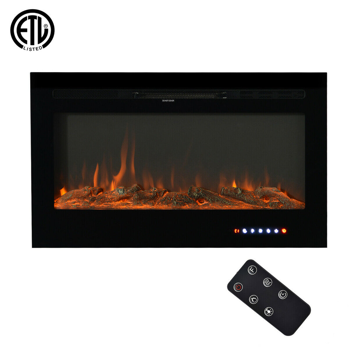 U-style Wall-Mounted Recessed Electronic 36" Fireplace w/ 9 Color Flame Crystal and Log