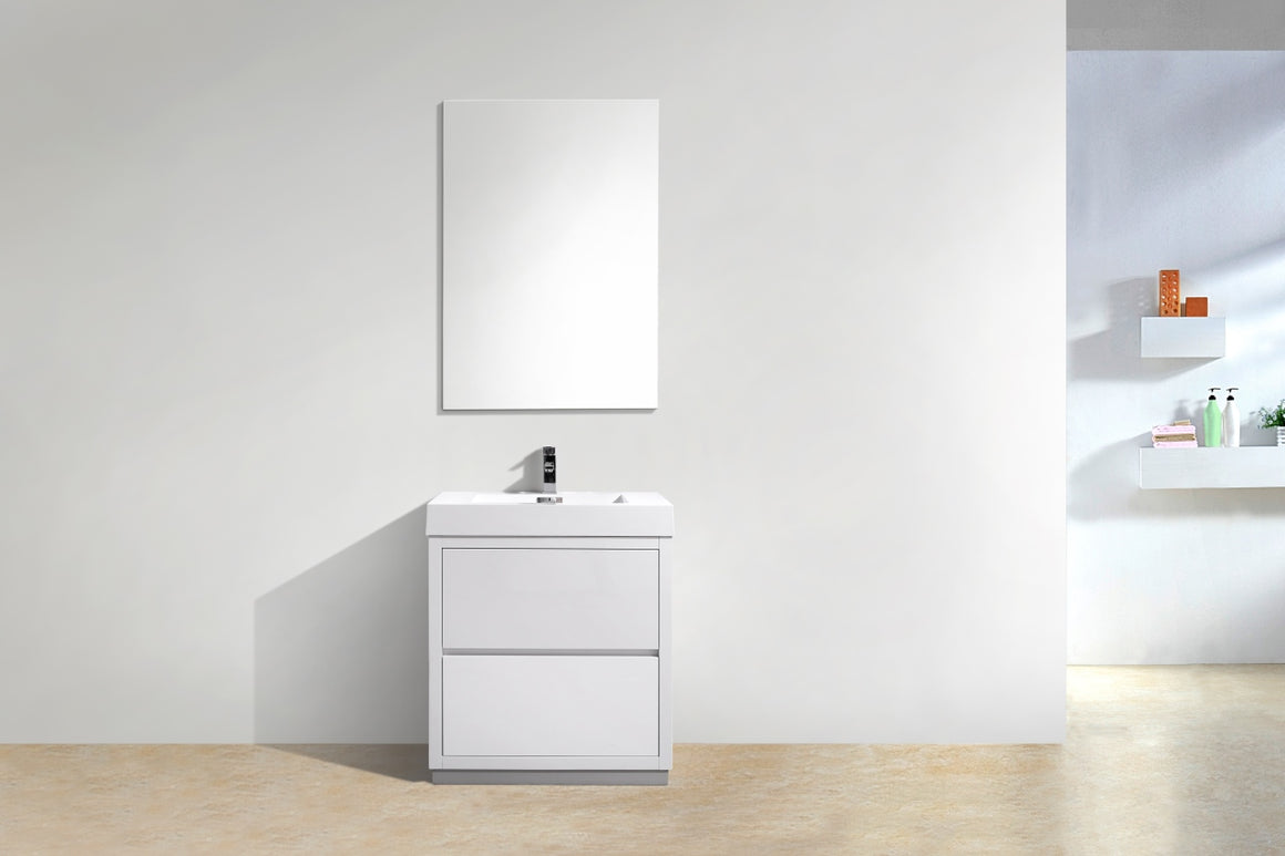 Bliss 30"  High Gloss White Free Standing Modern Bathroom Vanity