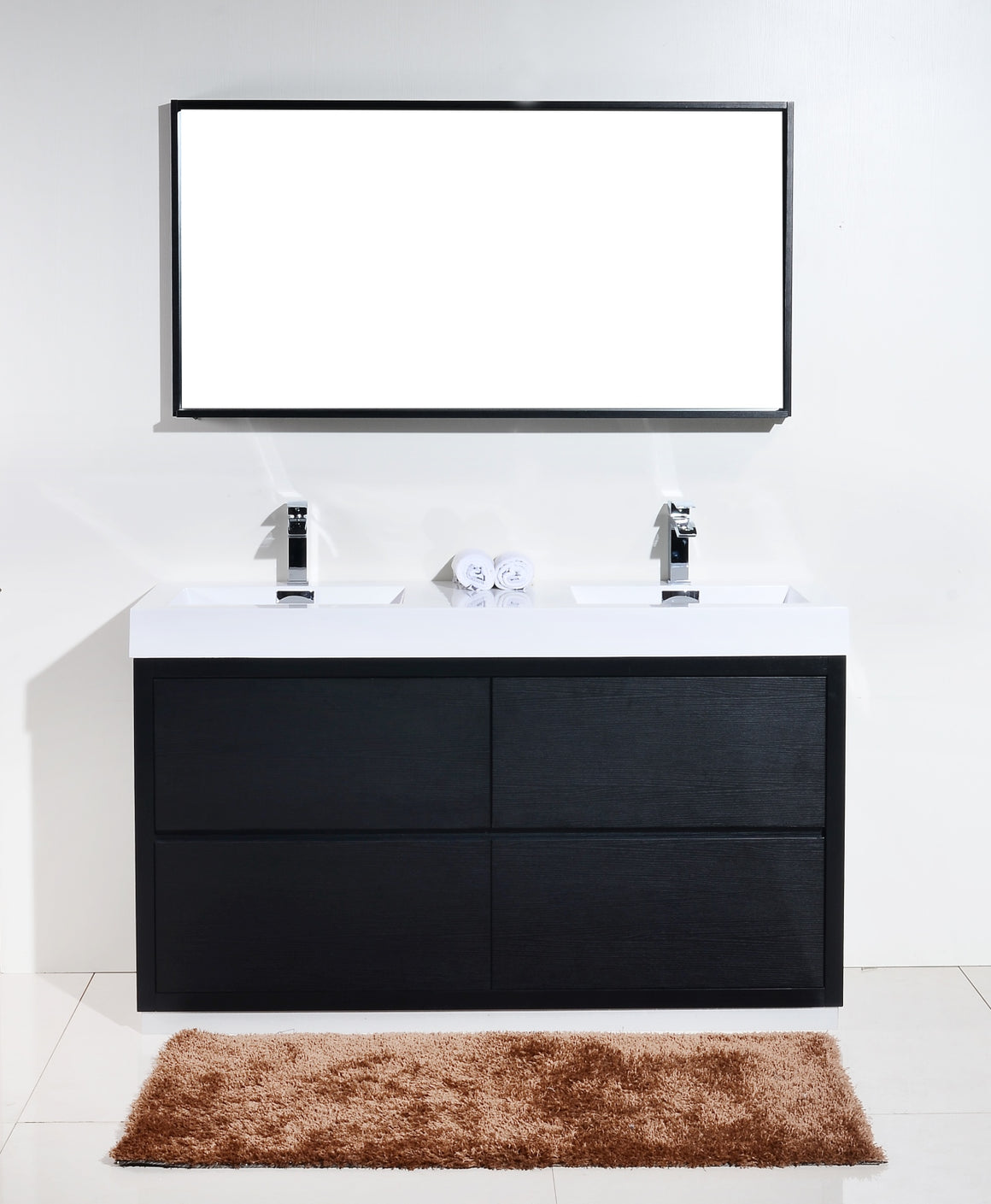 Bliss 60" Double  Sink Black Free Standing Modern Bathroom Vanity