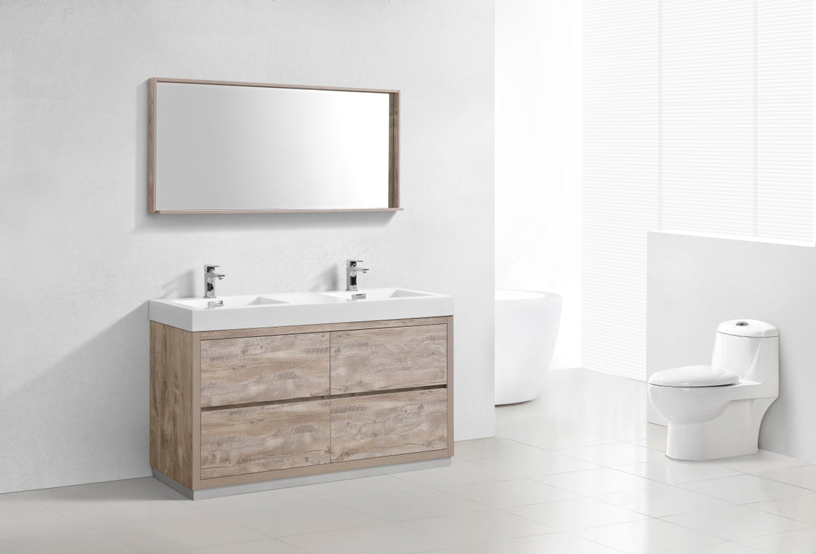 Bliss 60" Double  Sink Nature Wood Free Standing Modern Bathroom Vanity