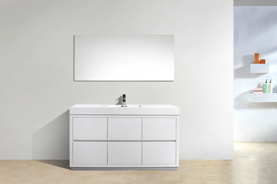 Bliss 60" Single Sink High Gloss White Free Standing Modern Bathroom Vanity