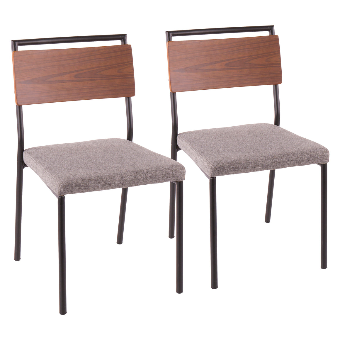 Fiji Contemporary Chair in Black Metal with Grey Fabric and Walnut Wood Accent by LumiSource - Set of 2