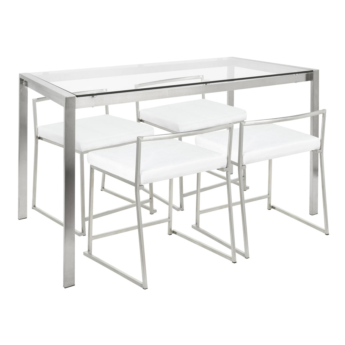 Fuji 5-Piece Contemporary Dining Set in Stainless Steel and White Velvet Fabric by LumiSource