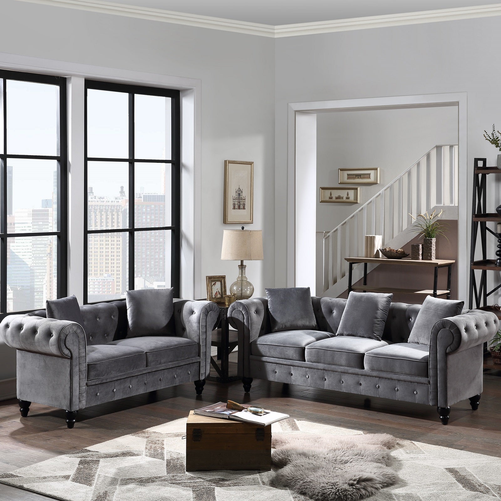 Velvet Upholstered Sectional Sofa