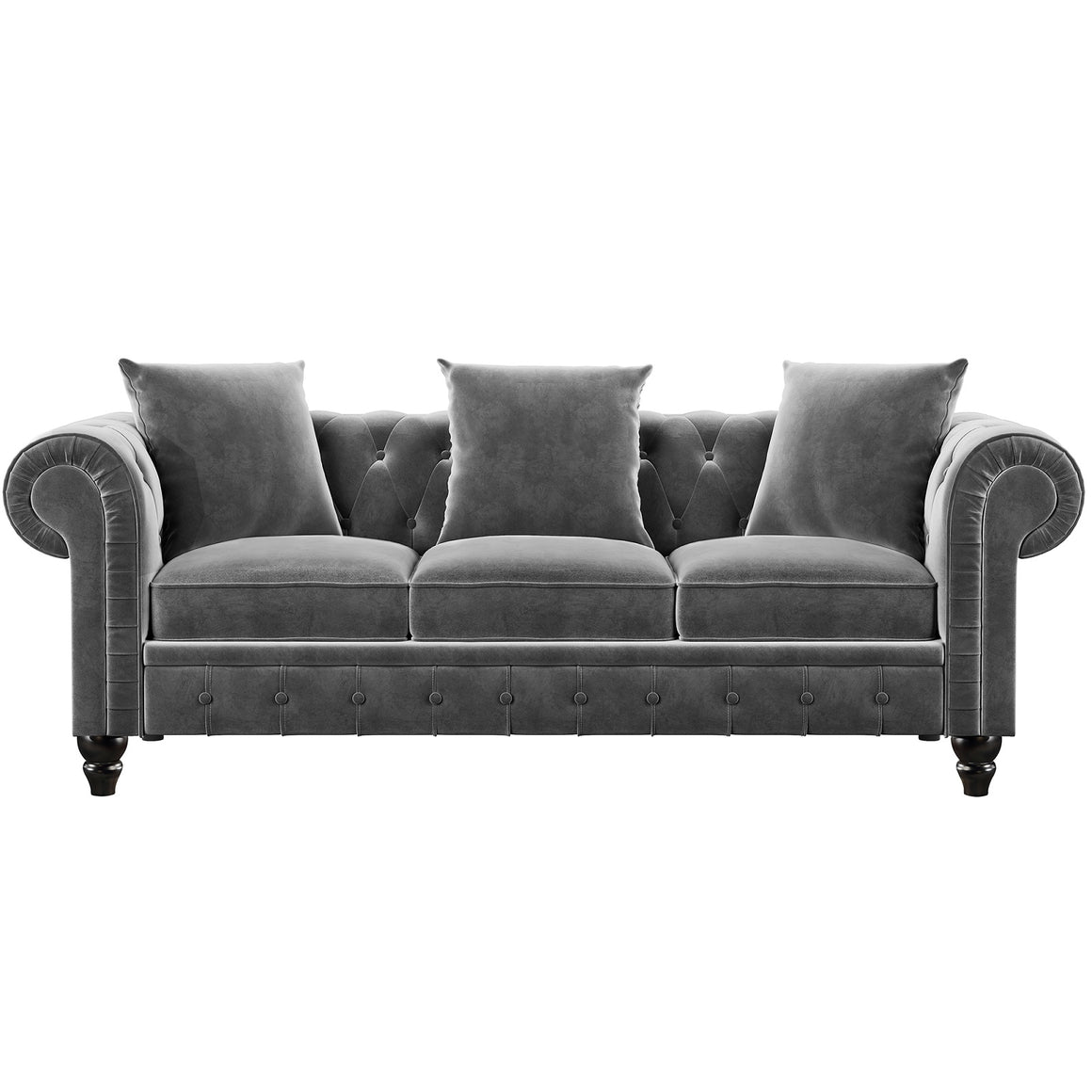 80 in. Chesterfield Gray Tufted Velvet Upholstered Sectional Sofa and Loveseat Combo with Nailhead Accents