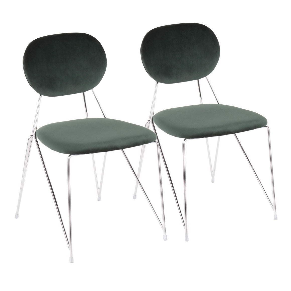 Gwen Contemporary Chair in Chrome with Green Velvet by LumiSource - Set of 2