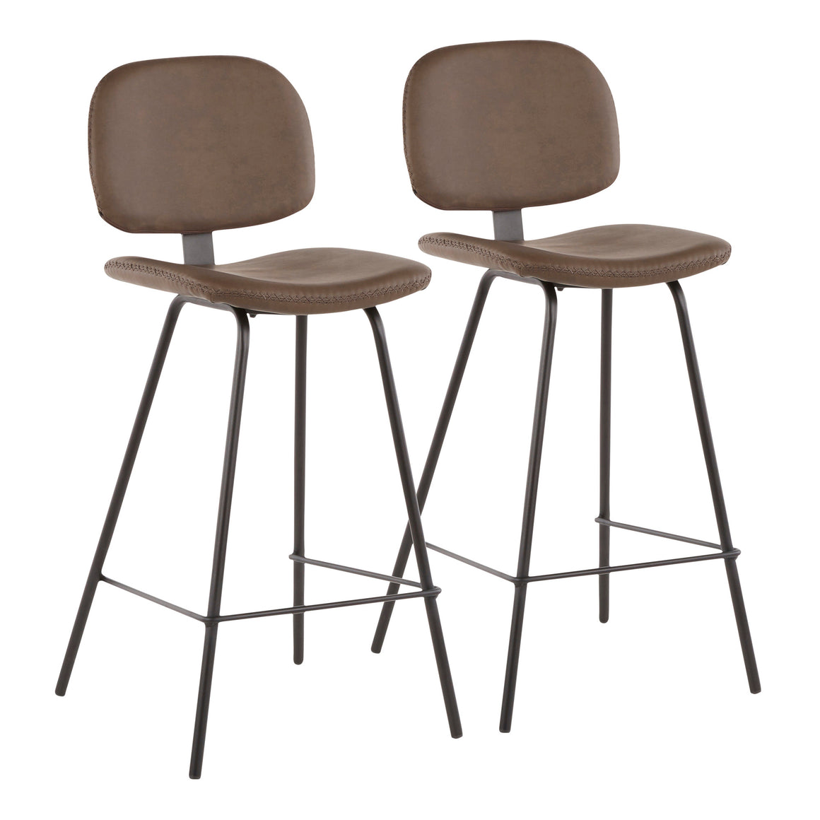 Industrial Nunzio Counter Stool in Black Metal and Brown Faux Leather by LumiSource - Set of 2