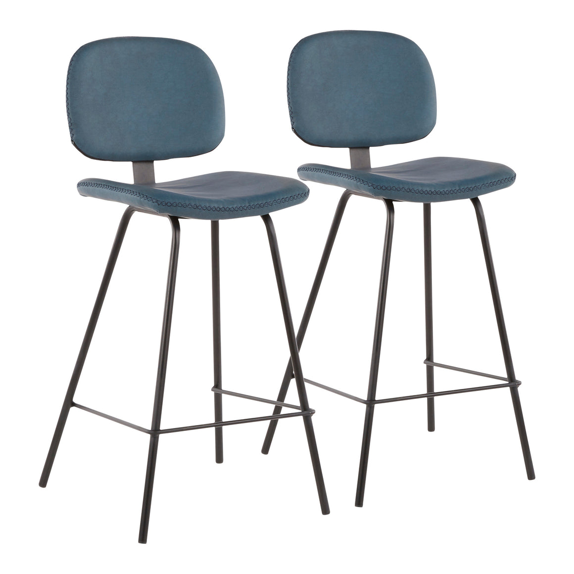 Industrial Nunzio Counter Stool in Black Metal and Blue Faux Leather by LumiSource - Set of 2