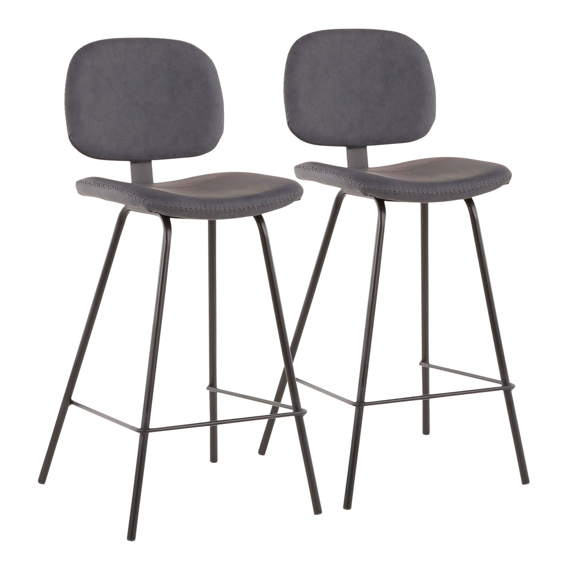 Industrial Nunzio Counter Stool in Black Metal and Grey Faux Leather by LumiSource - Set of 2