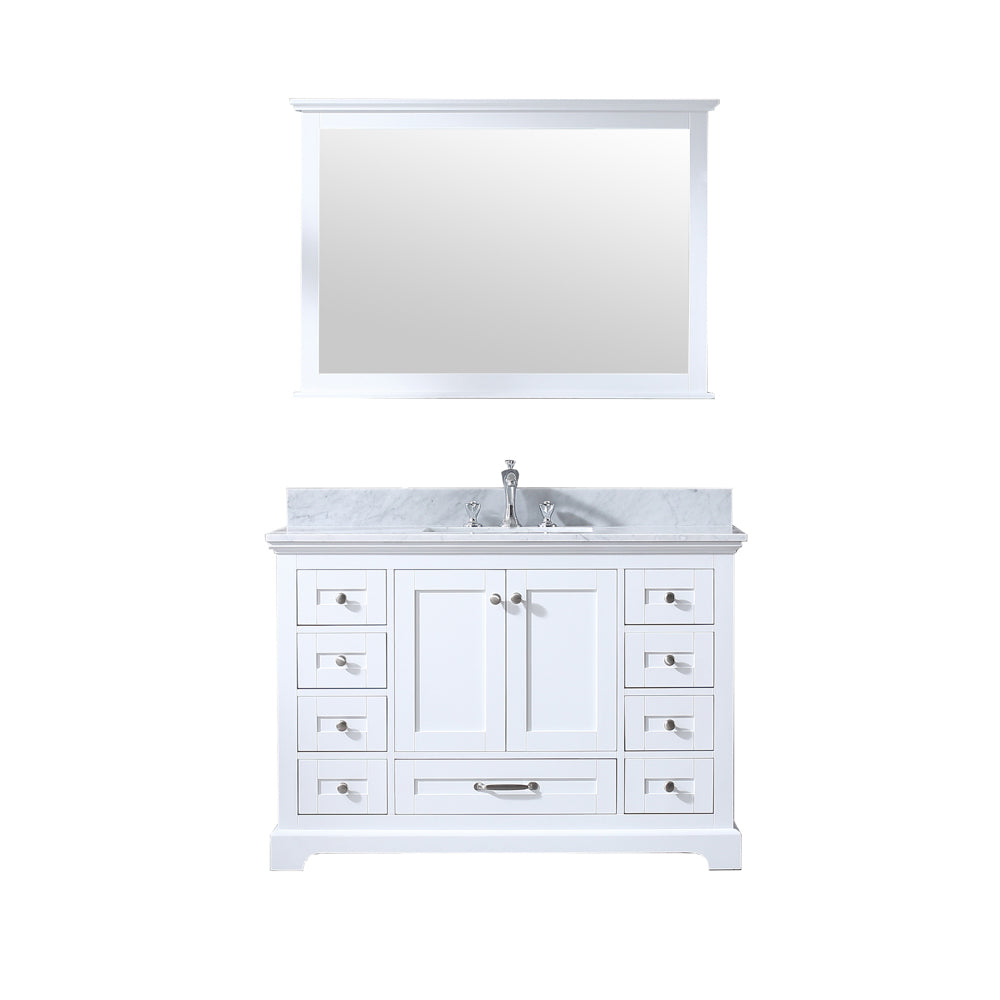 Dukes 48" Single Vanity White, White Carrera Marble Top, White Square Sink and 46" Mirror