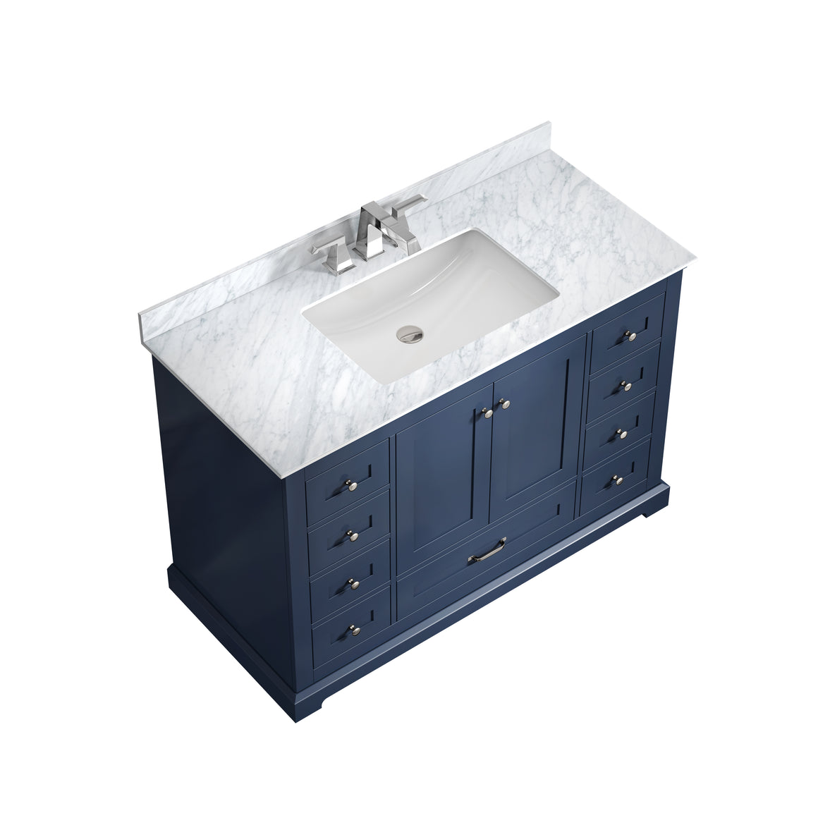 Dukes 48" Navy Blue Single Vanity, White Carrara Marble Top, White Square Sink and no Mirror