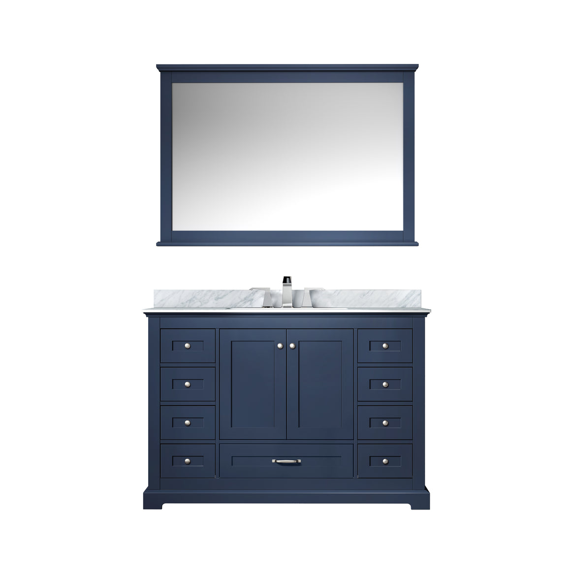 Dukes 48" Navy Blue Single Vanity, White Carrara Marble Top, White Square Sink and 46" Mirror