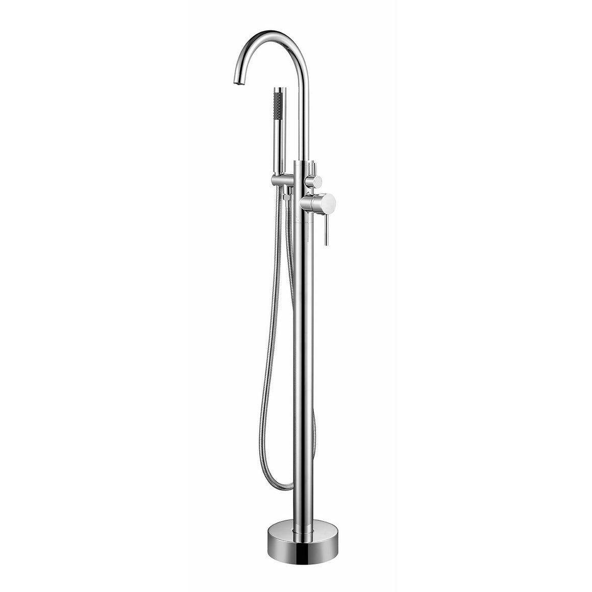 Single Freestanding Bathtub Faucet with Hand Shower in Chrome