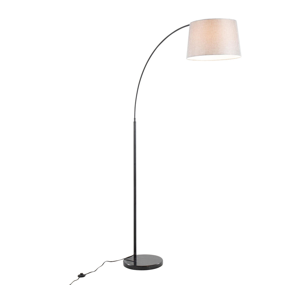 March Contemporary Floor Lamp in Black Marble and Black Metal with Grey Linen Shade by LumiSource