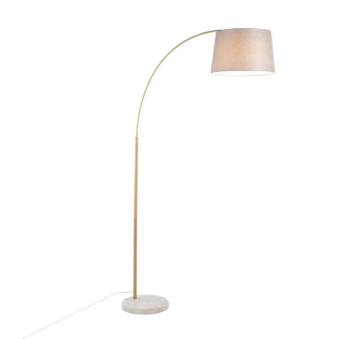 March Contemporary Floor Lamp in White Marble and Antique Brass Metal with Grey Linen Shade by LumiSource