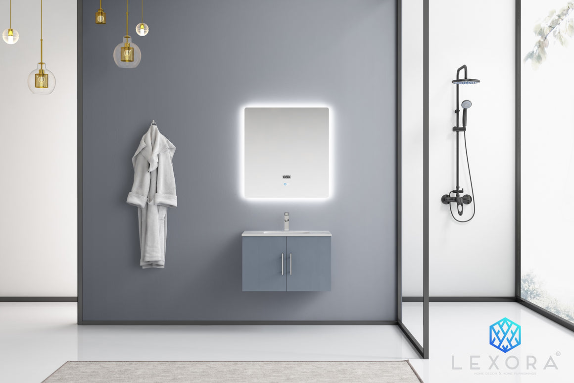Geneva 30" Dark Grey Single Vanity, White Carrara Marble Top, White Square Sink and no Mirror