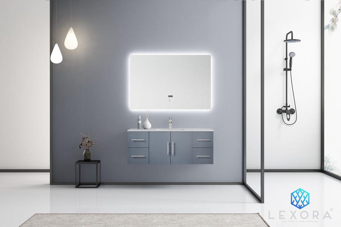 Geneva 48" Dark Grey Single Vanity, White Carrara Marble Top, White Square Sink and no Mirror