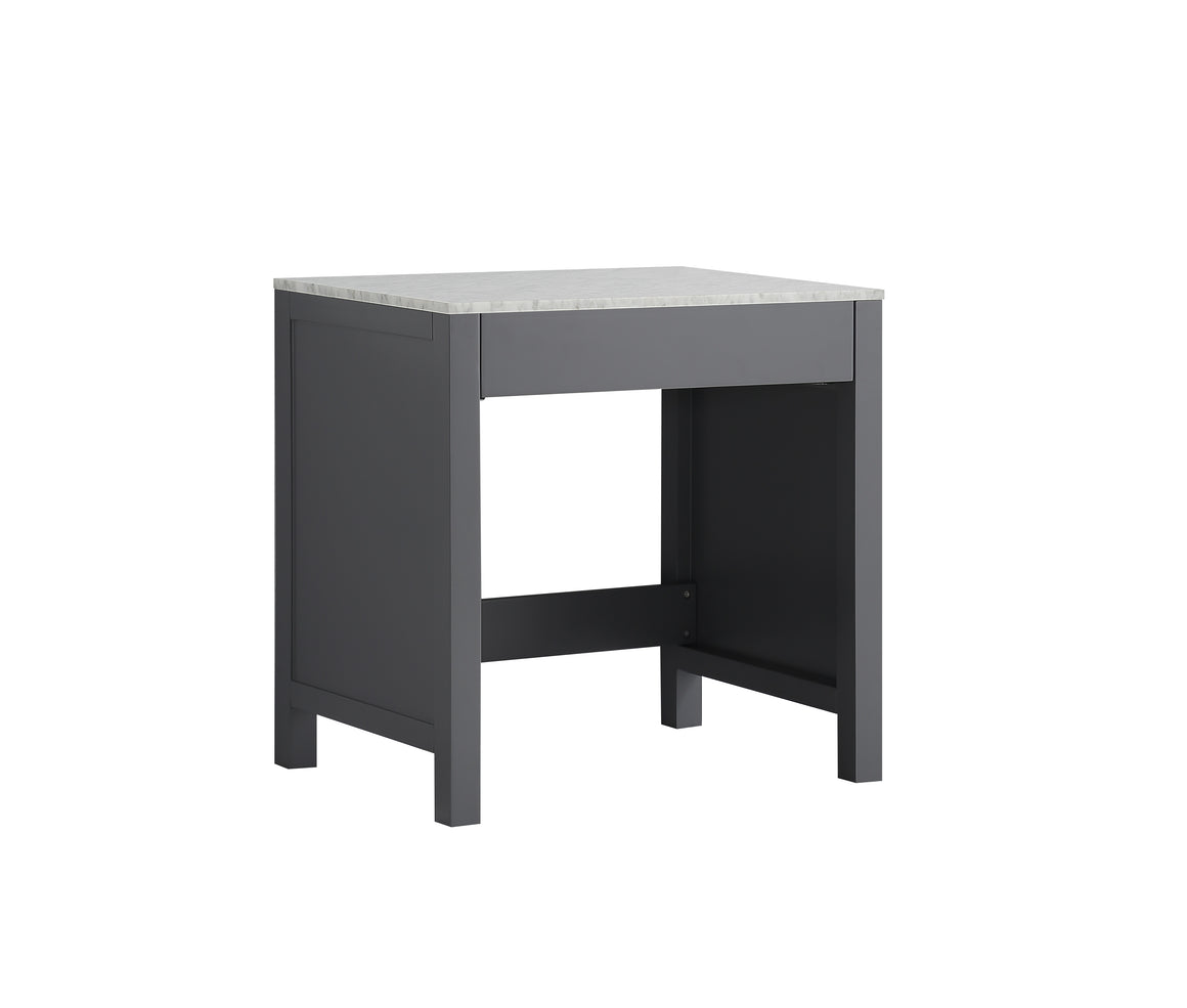 Jacques 30" Single Make-Up Table in Dark Grey, White Carrera Marble Top