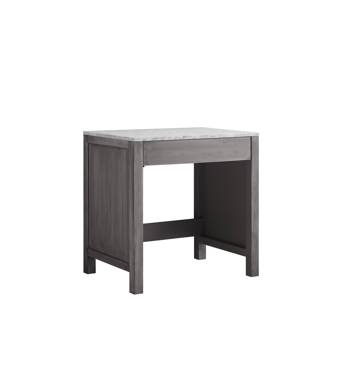 Jacques 30" Single Make-Up Table in Distressed Grey, White Carrera Marble Top