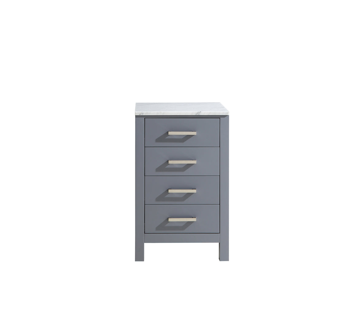 Jacques 20" Side Cabinet in Dark Grey, White Carrara Marble Top