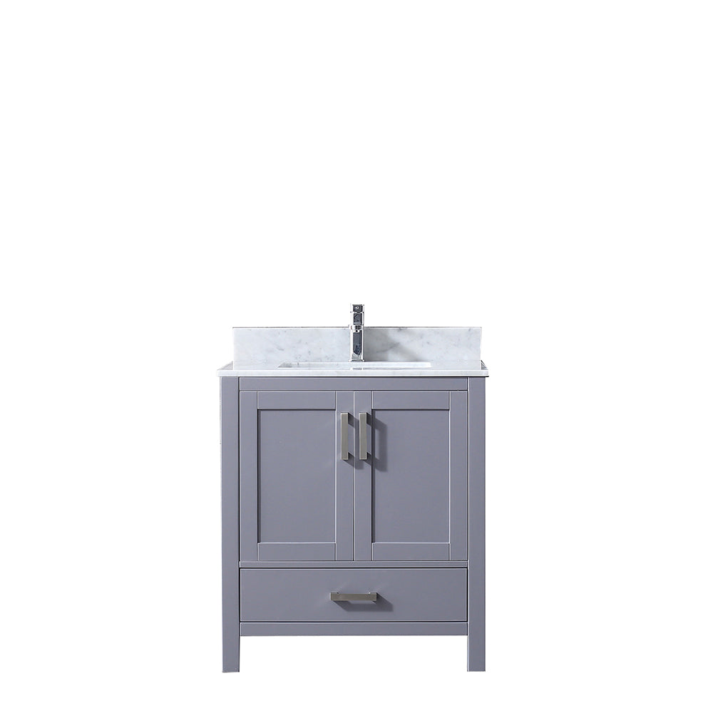Lexora Jacques 30" Single Vanity Dark Grey with White Carrera Marble Top White Square Sink and No Mirror