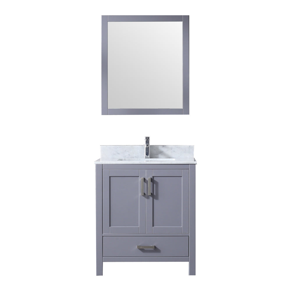 Jacques 30" Single Vanity Dark Grey, White Carrera Marble Top, White Square Sink and 28" Mirror