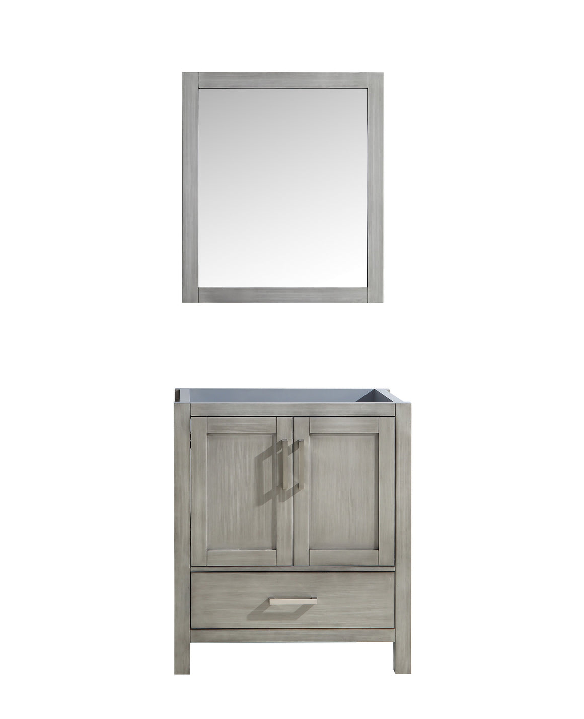 Jacques 30" Single  Vanity Distressed Grey, no Top and 28" Mirror