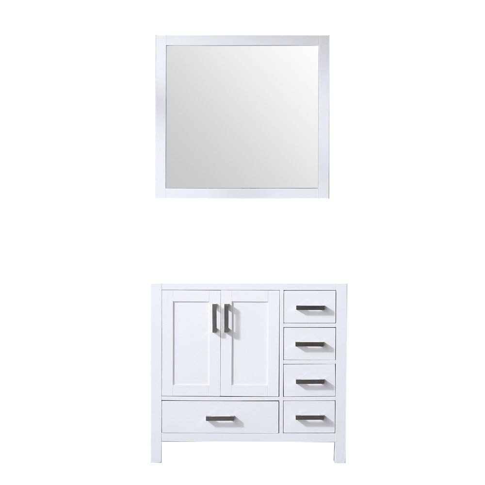 Jacques 36" White Single Vanity, no Top and 34" Mirror - Left Version