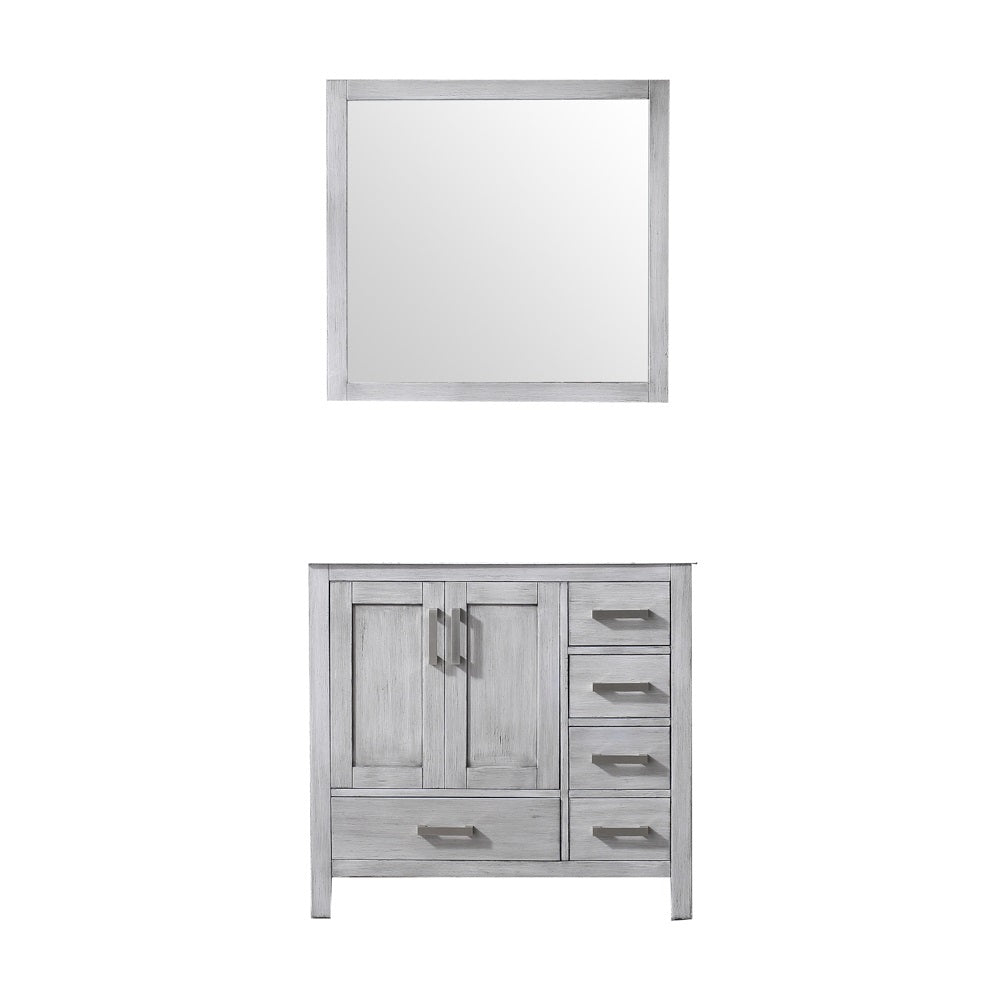Jacques 36" Distressed Grey Single Vanity, no Top and 34" Mirror - Left Version