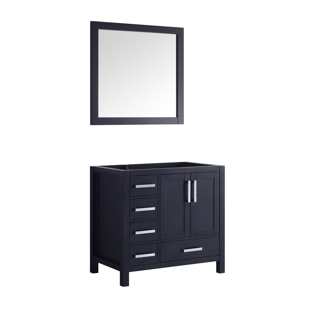 Jacques 36" Navy Blue Single Vanity, no Top and 34" Mirror - Right Version
