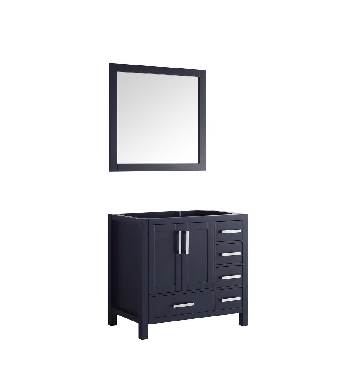 Jacques 36" Navy Blue Single Vanity, no Top and 34" Mirror - Left Version