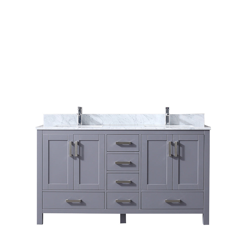 Jacques 60" Double Vanity Dark Grey, White Carrera Marble Top, White Square Sinks and no Mirror