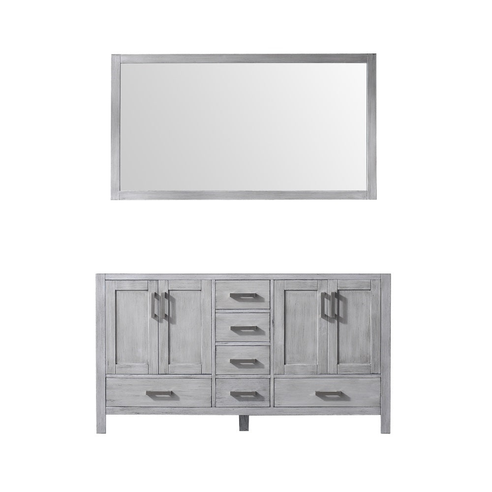 Jacques 60" Double Vanity Distressed Grey, no Top and 58" Mirror