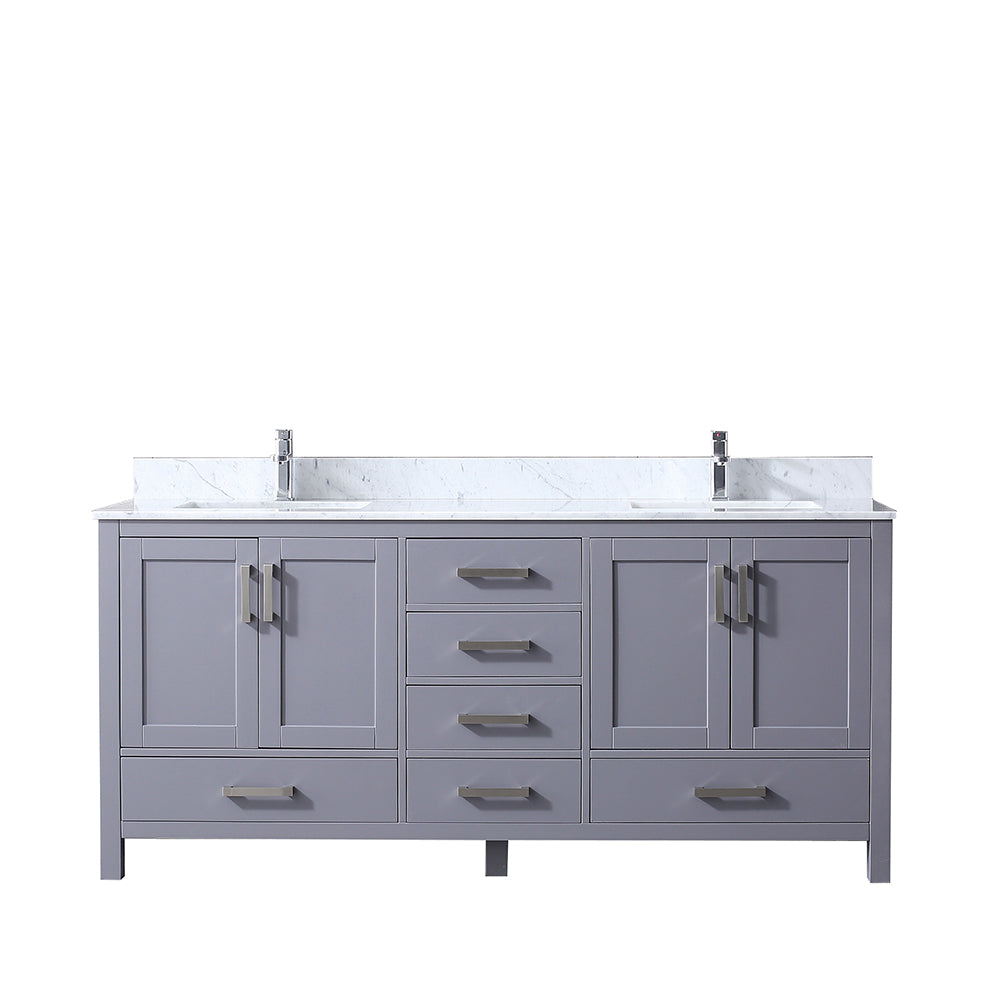 Jacques 72" Double Vanity Dark Grey, White Carrera Marble Top, White Square Sinks and no Mirror
