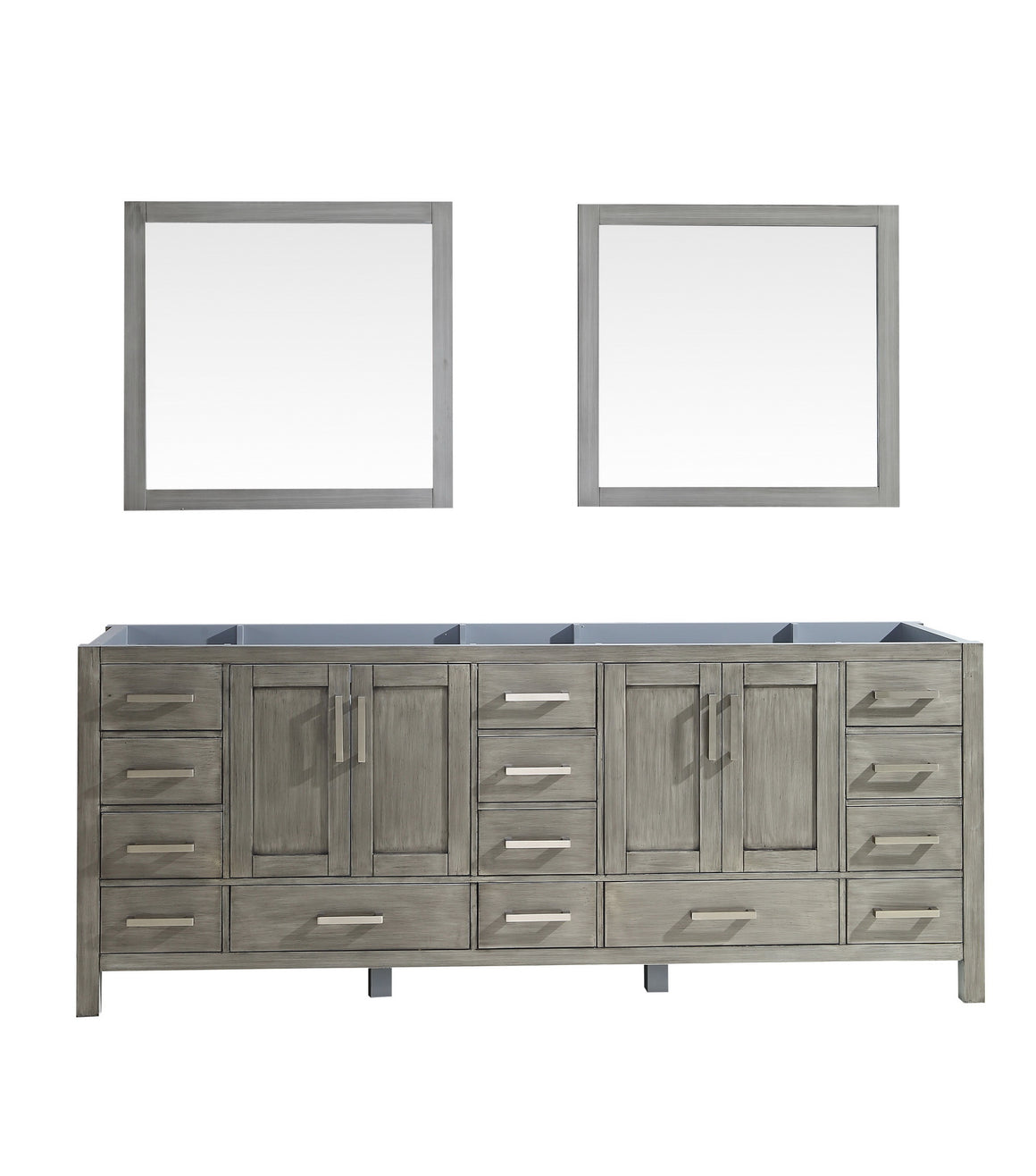 Jacques 84" Double Vanity Distressed Grey, no Top and 34" Mirrors