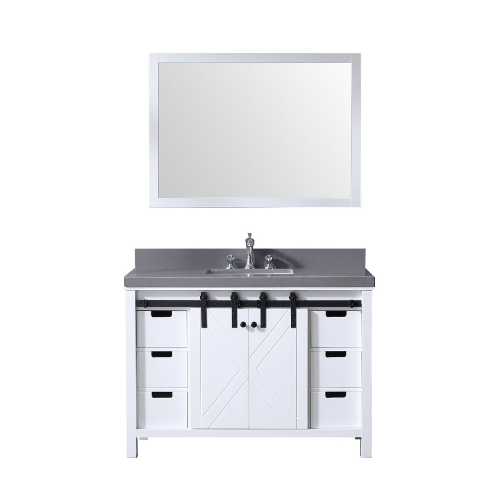 Marsyas 48" Single Vanity White, Grey Quartz Top, White Square Sink and 44" Mirror