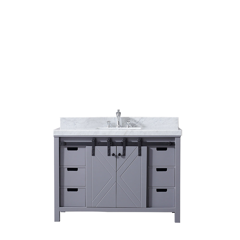 Marsyas 48" Single Vanity Dark Grey, White Carrera Marble Top, White Square Sink and no Mirror