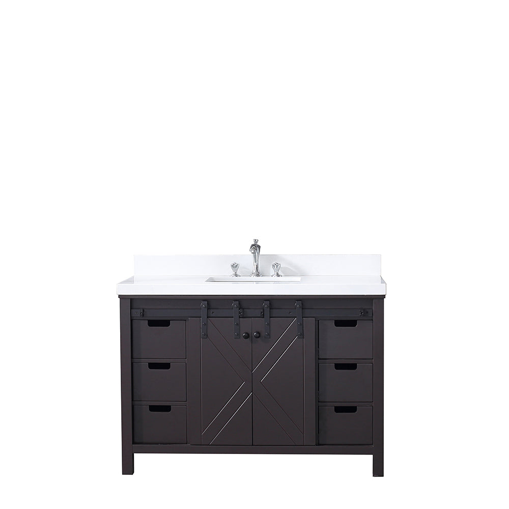 Marsyas 48" Single Vanity Brown, White Quartz Top, White Square Sink and no Mirror